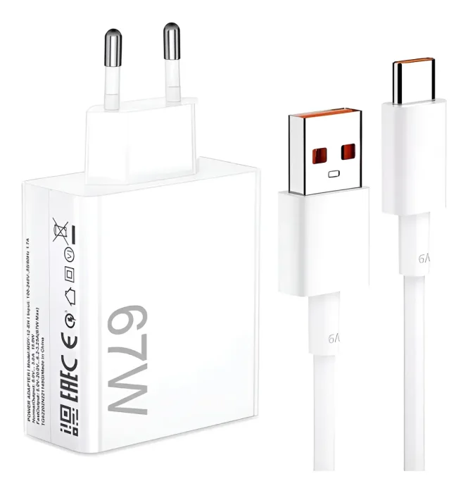 Carregador Turbo usb c 67w (fonte + Cabo) Branco